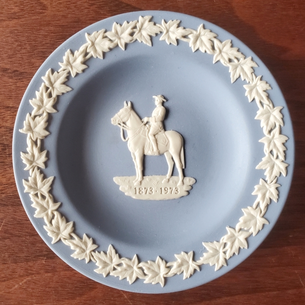 Wedgwood Blue Jasperware RCMP 1873-1973 Commemorative Plate Trinket Dish w Box